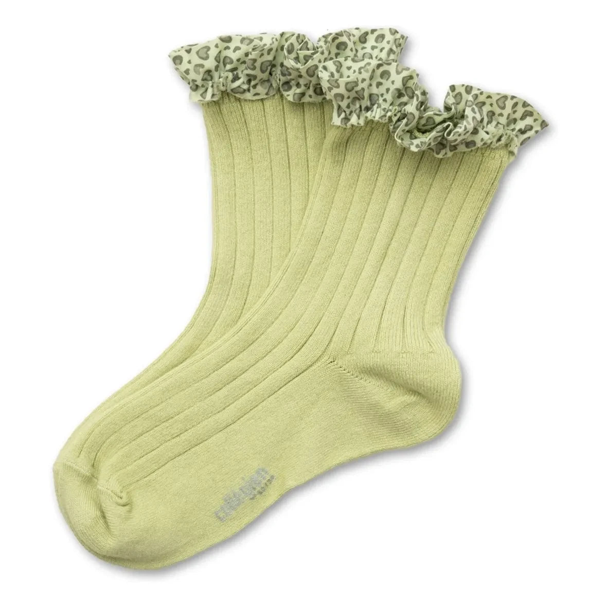 Collégien – Leopard-Socken mit Rüschen Lea | Blassgrün