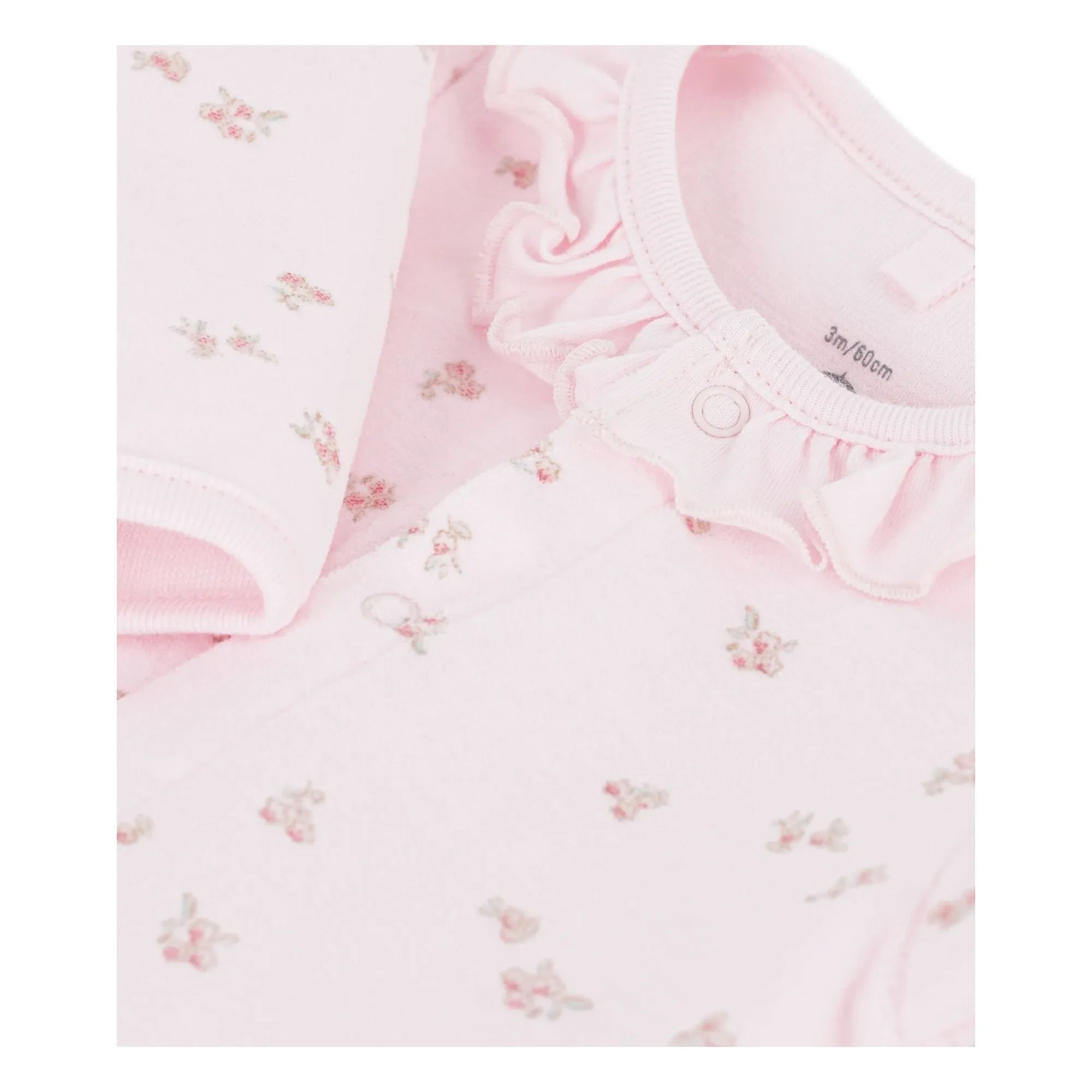 Petit Bateau - Çiçekli Kadife Pamuklu Organik Pijama | Açık Pembe