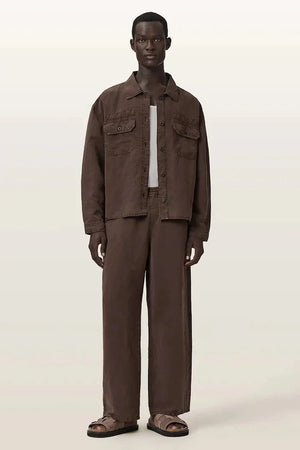 AllSaints erkek keten karışımlı pantolon KORTEN