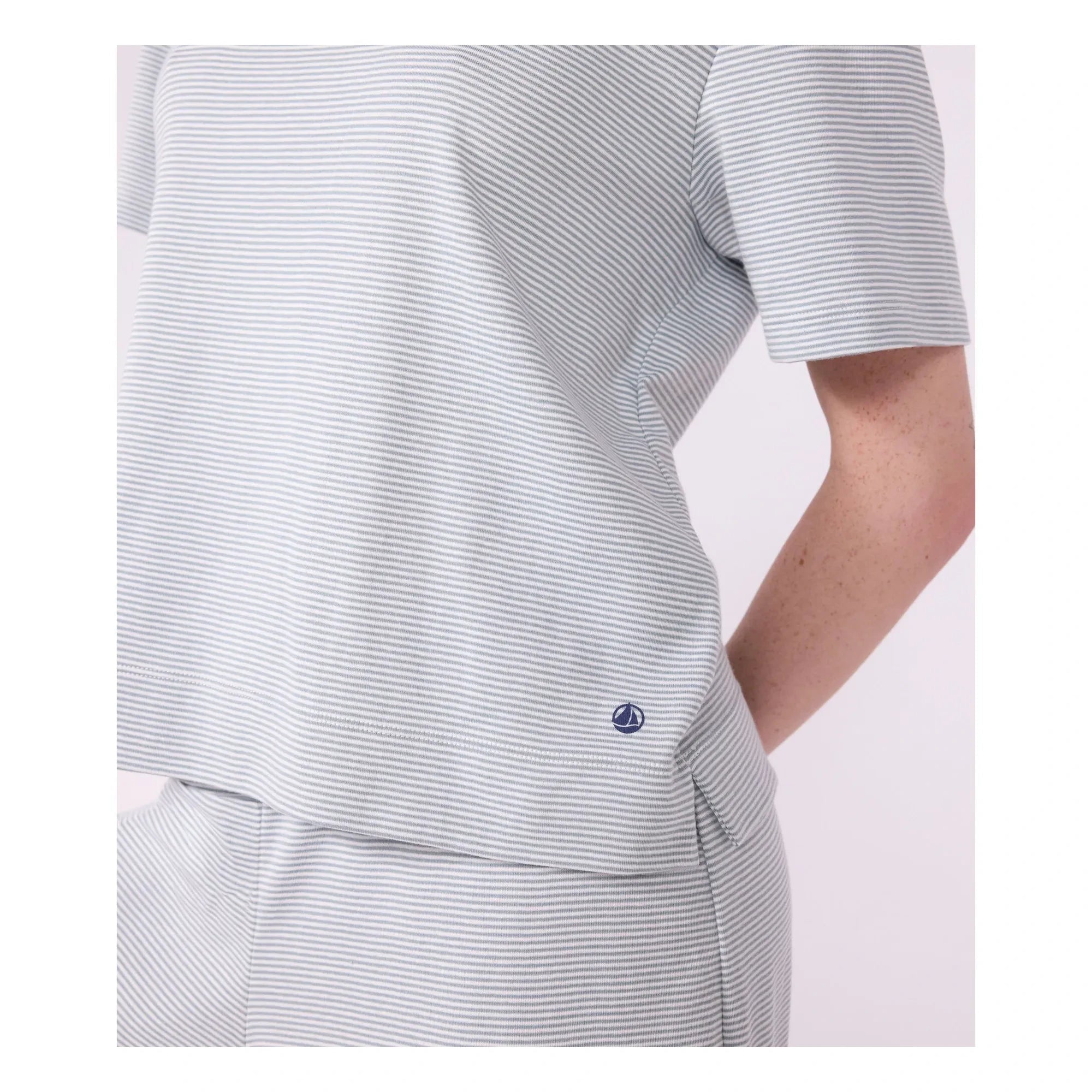 Petit Bateau - Organik pamuklu çizgili pijama | Mavi