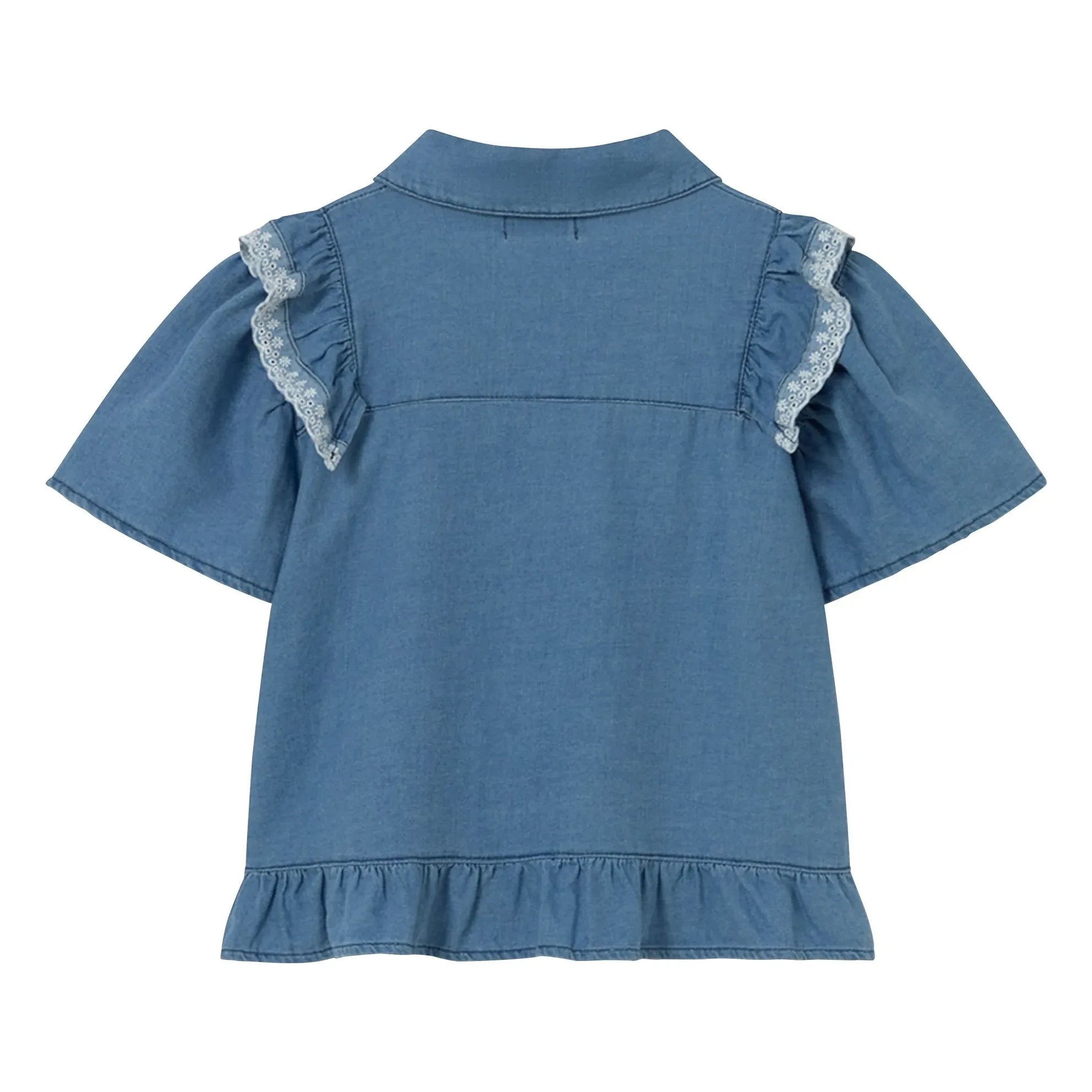 Cozmo - Hazel Denim Bluse mit Volants | Blau