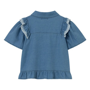 Cozmo - Hazel Denim Bluse mit Volants | Blau