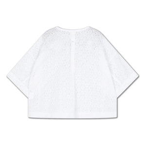 Repose AMS - Bluse mit Knöpfen hinten, bestickte Anglaise Bio-Baumwolle | Weiß