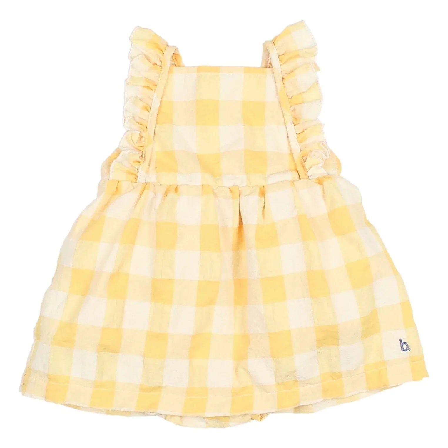 Búho - Vichy-Rüschen-Seersucker-Organik-Baumwoll-Overall-Kleid | Gelb