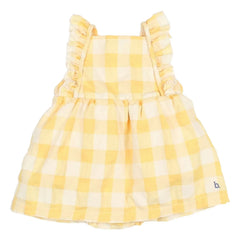 Búho - Vichy-Rüschen-Seersucker-Organik-Baumwoll-Overall-Kleid | Gelb