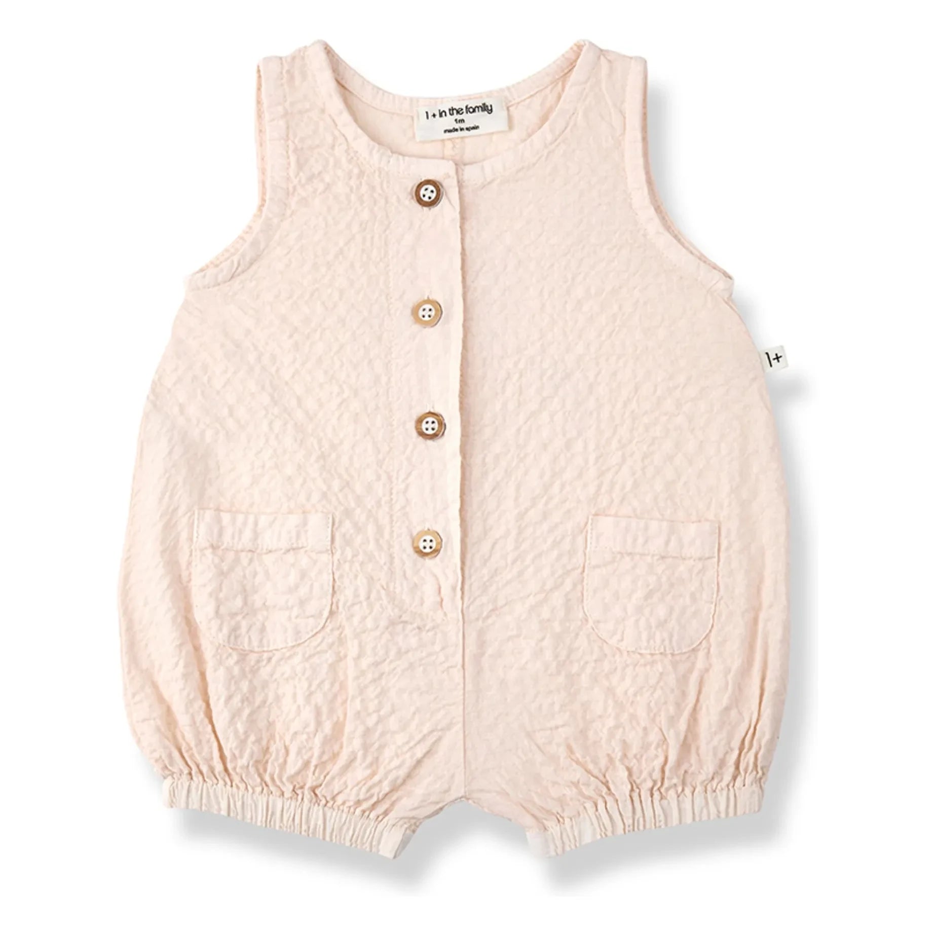 1+ in the family - Etolia Seersucker Strampler | Beige Rosa