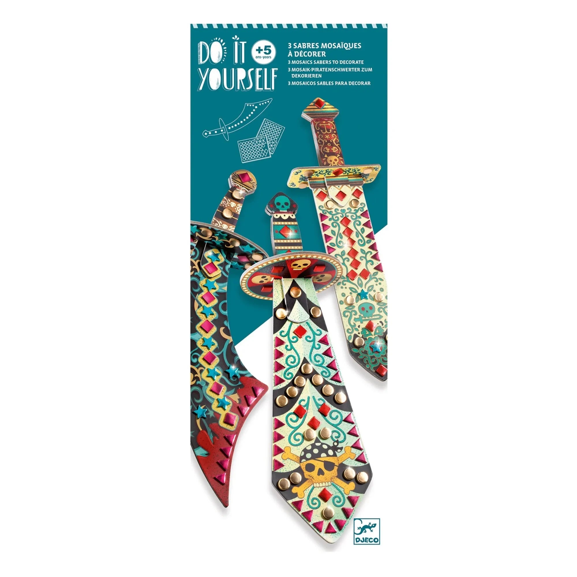 Djeco - Mach-dir-selbst-Mosaik-Schwerter im Piratenstil - 3er-Set