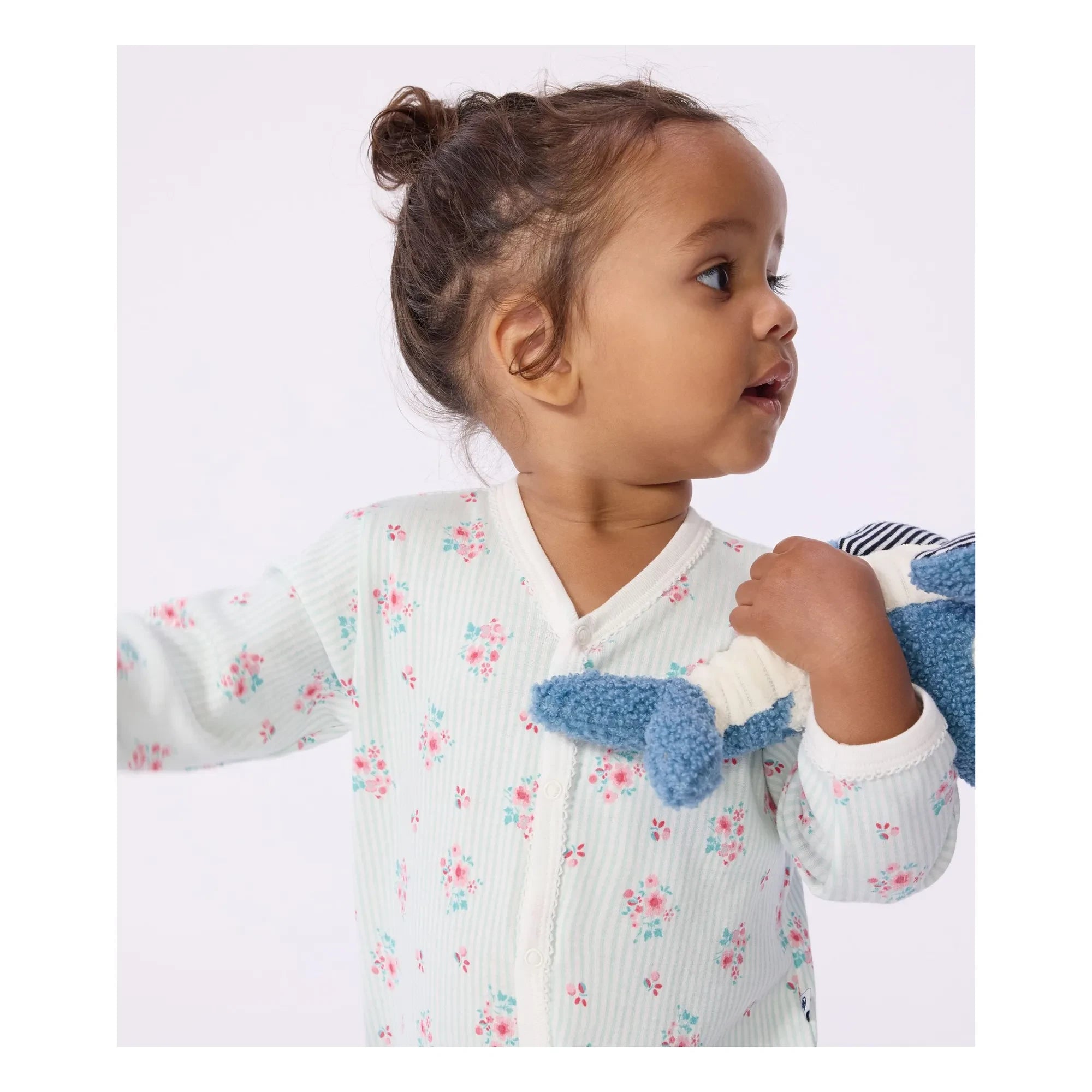 Petit Bateau - Pyjamas Dors Bien Gestreift Geblümt | Weiß