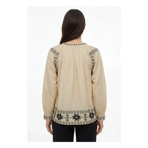 Hod - Natalia Baumwoll Bestickte Bluse | Champagner