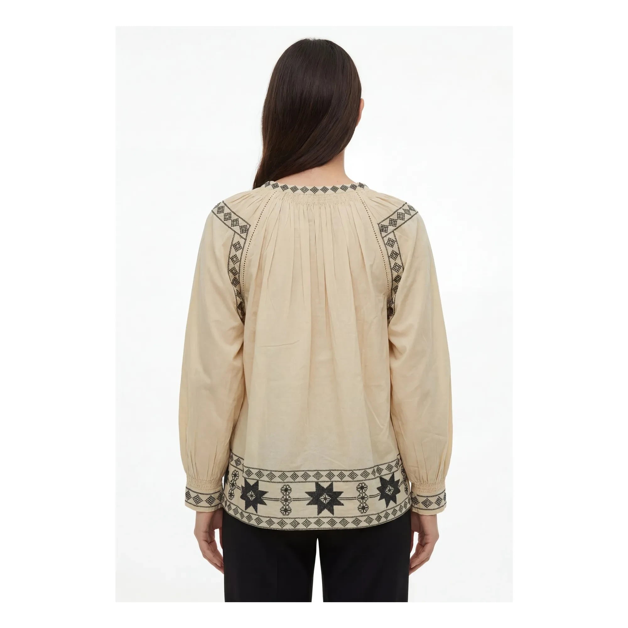 Hod - Natalia Baumwoll Bestickte Bluse | Champagner