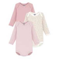 Petit Bateau - 3'lü Çiçek Desenli Düğümlü Organik Pamuklu Body | Pembe