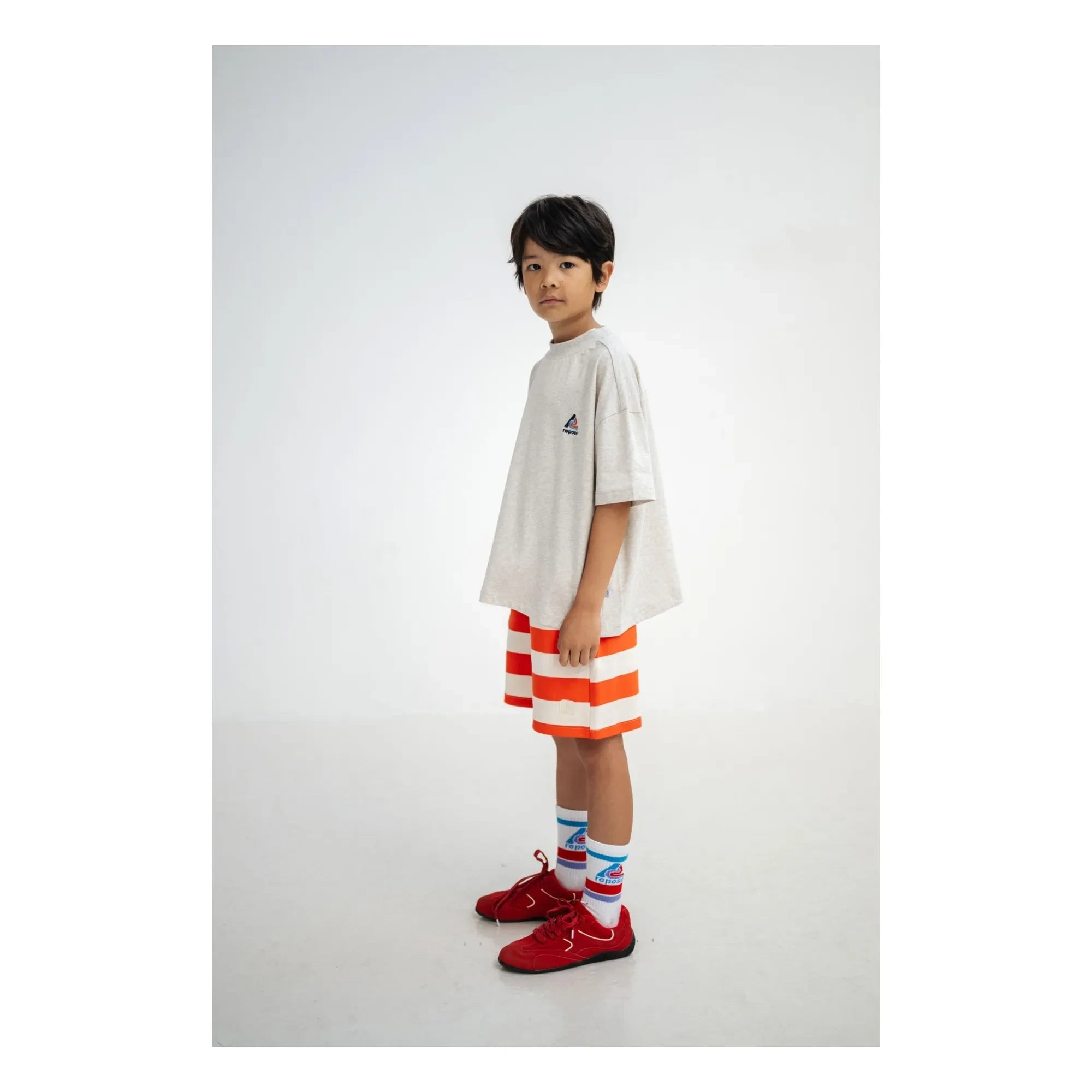 Repose AMS - Gestreifte Jogger-Shorts aus Bio-Baumwolle | Rot