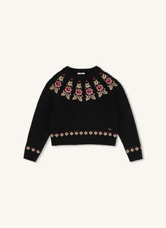 Chloé - Pullover aus Bio-Baumwolle mit Blumenstickerei | Schwarz