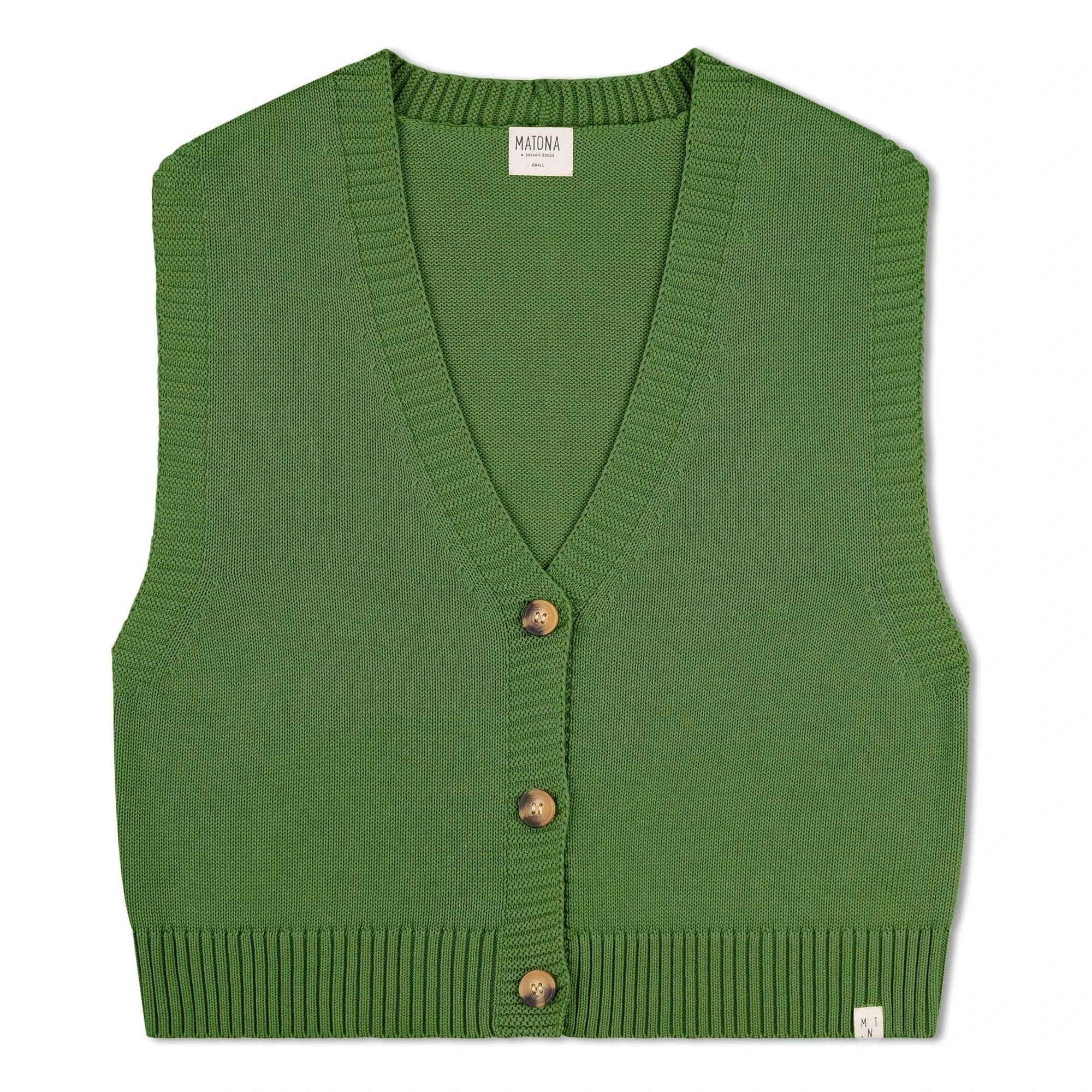 Matona - Boxy geschnittene ärmellose Strickjacke aus Bio-Baumwolle | Grün