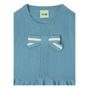 FUB - Schleifen-T-Shirt Feinstrick Bio-Baumwolle | Azurblau