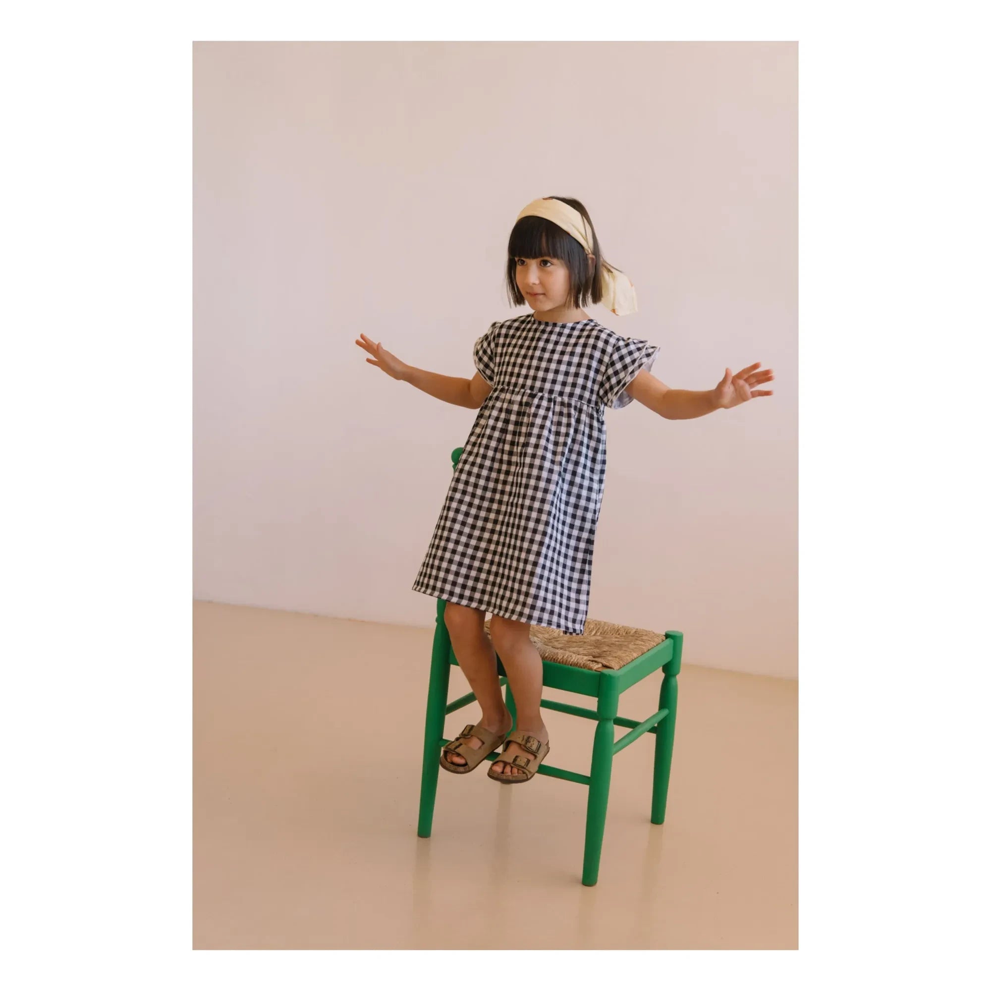 Studio Bohème - Cousine Vichy Bio-Baumwoll-Musselin-Kleid | Schwarz