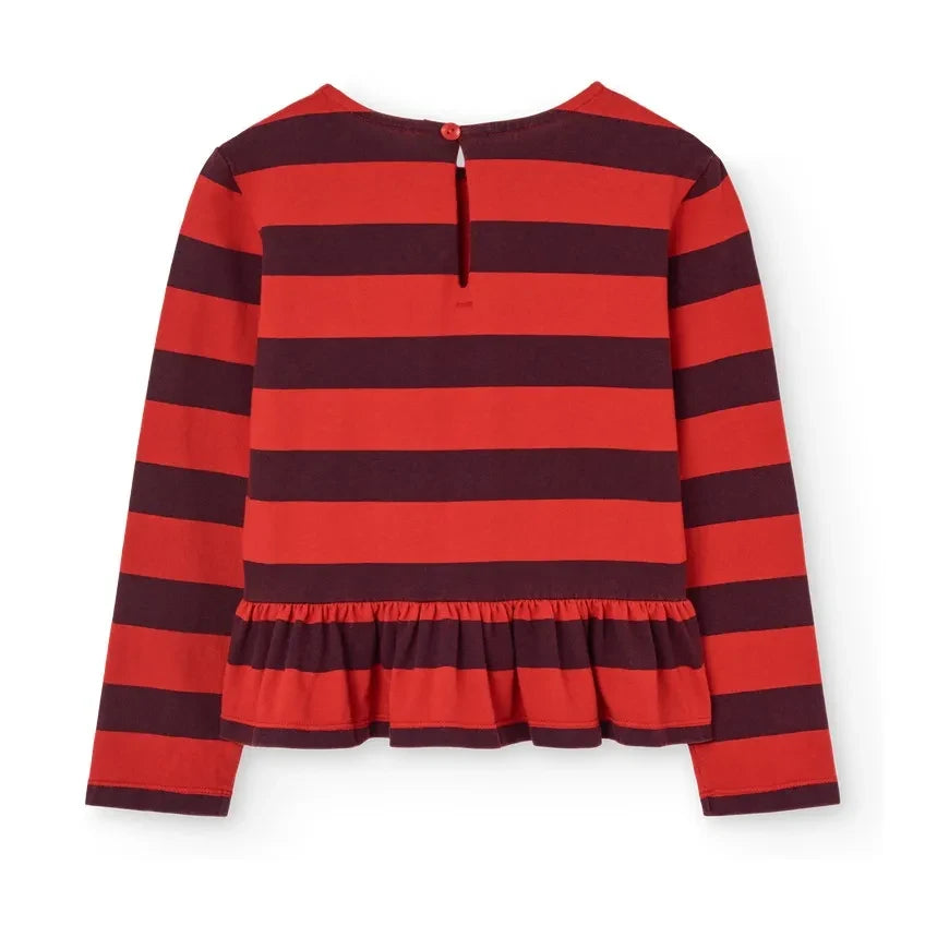 The Animals Observatory - Fırfırlı Tişört Scamper Çizgili Organik Pamuk | Kırmızı
