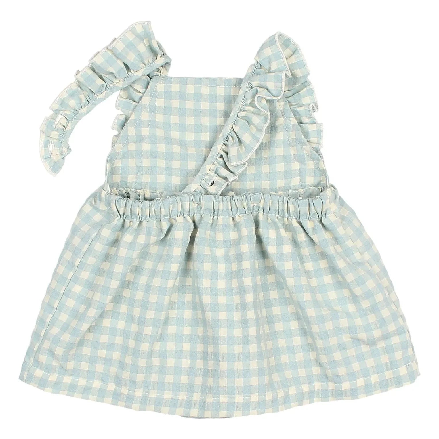 Búho - Gingham Rüschen Seersucker Strampler aus Bio-Baumwolle | Aqua