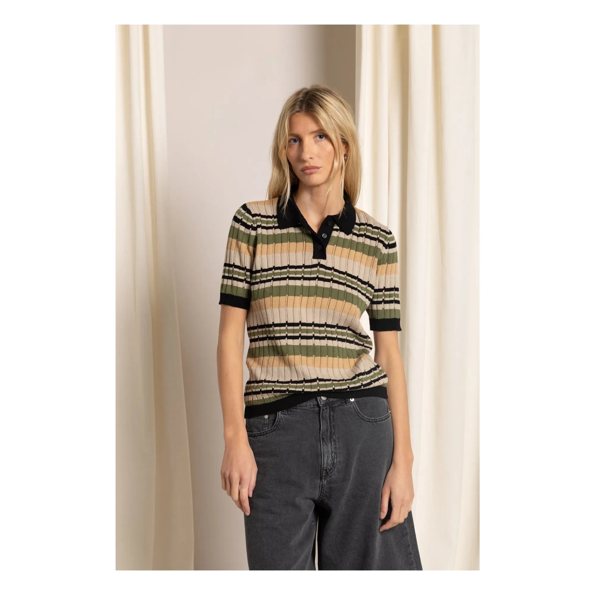 Smallable Woman - Selma gestreiftes Poloshirt | Eisbraun