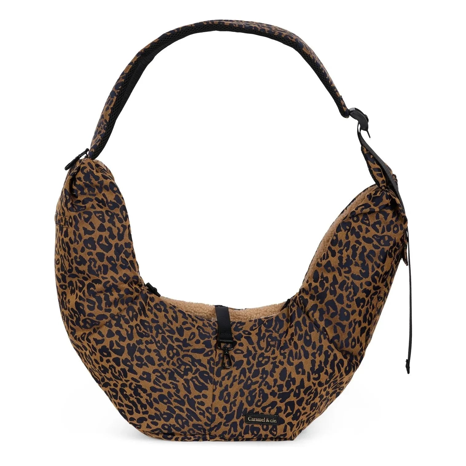 Caramel & Cie - Promenade Crossbody-Tasche mit Leoparden-Hundemotiv | Braun