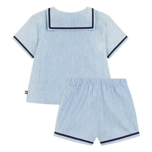 Petit Bateau - Chambray Oberteil und Kragenset | Hellblau