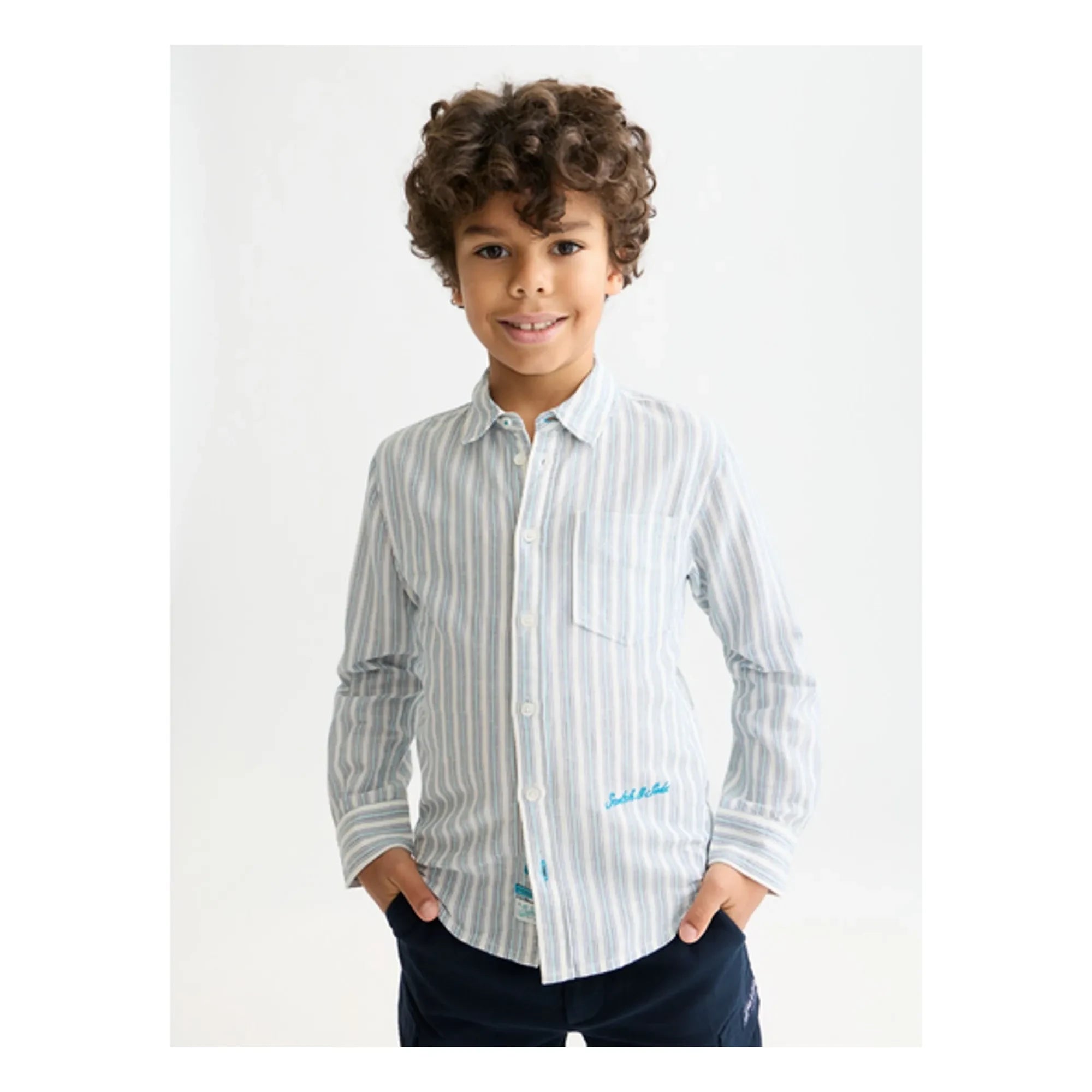 Scotch & Soda – Gestreiftes Leinenhemd | Hellblau