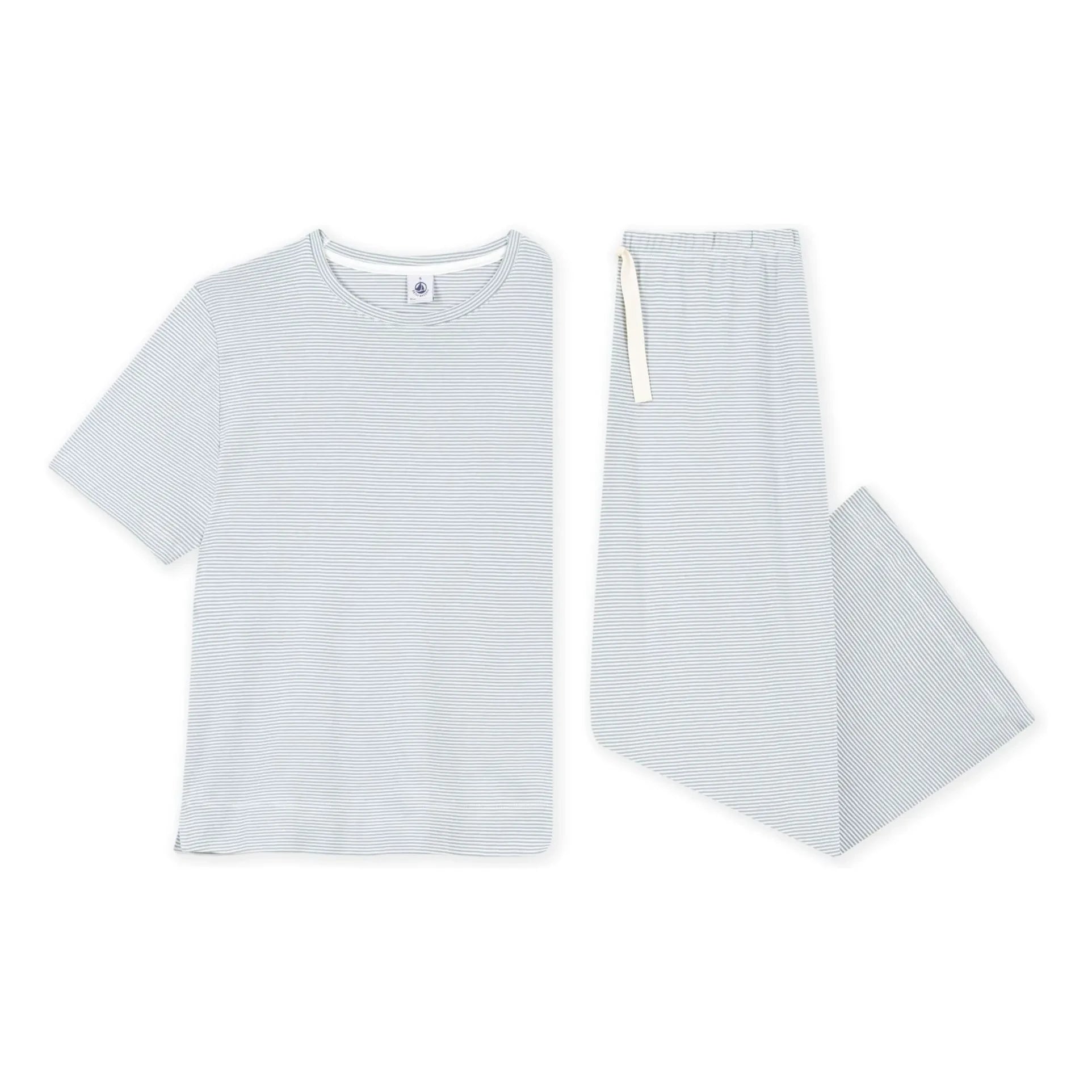 Petit Bateau - Organik pamuklu çizgili pijama | Mavi