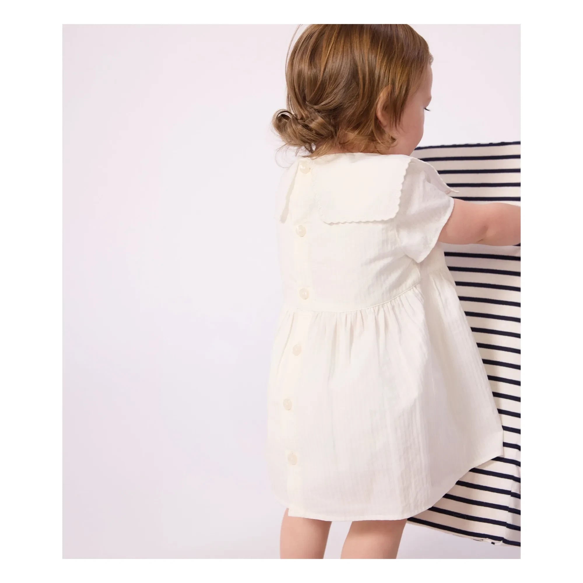 Petit Bateau – Matrosenkleid und Bloomer-Set aus Leinen und Bio-Baumwolle | Weiß