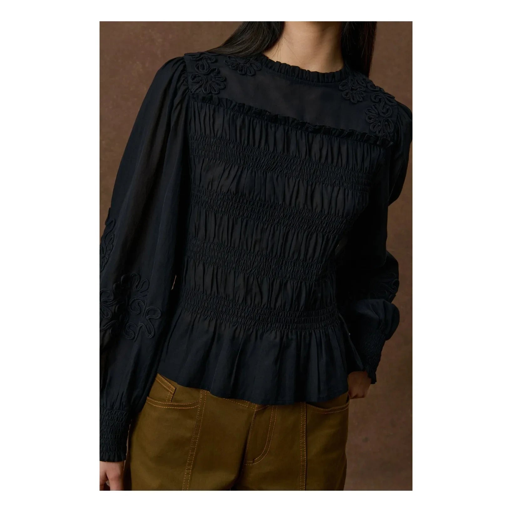 Louise Misha - Haydee Pamuk Bluz | Siyah