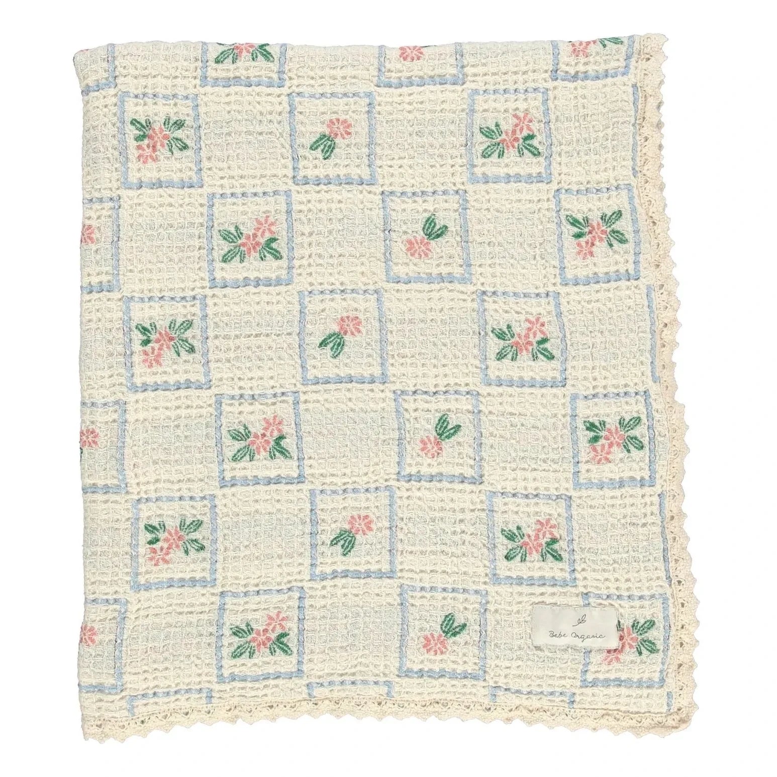 Bebe Organic - Bio-Baumwoll-Waffeldecke mit Blumenmuster | Ecru