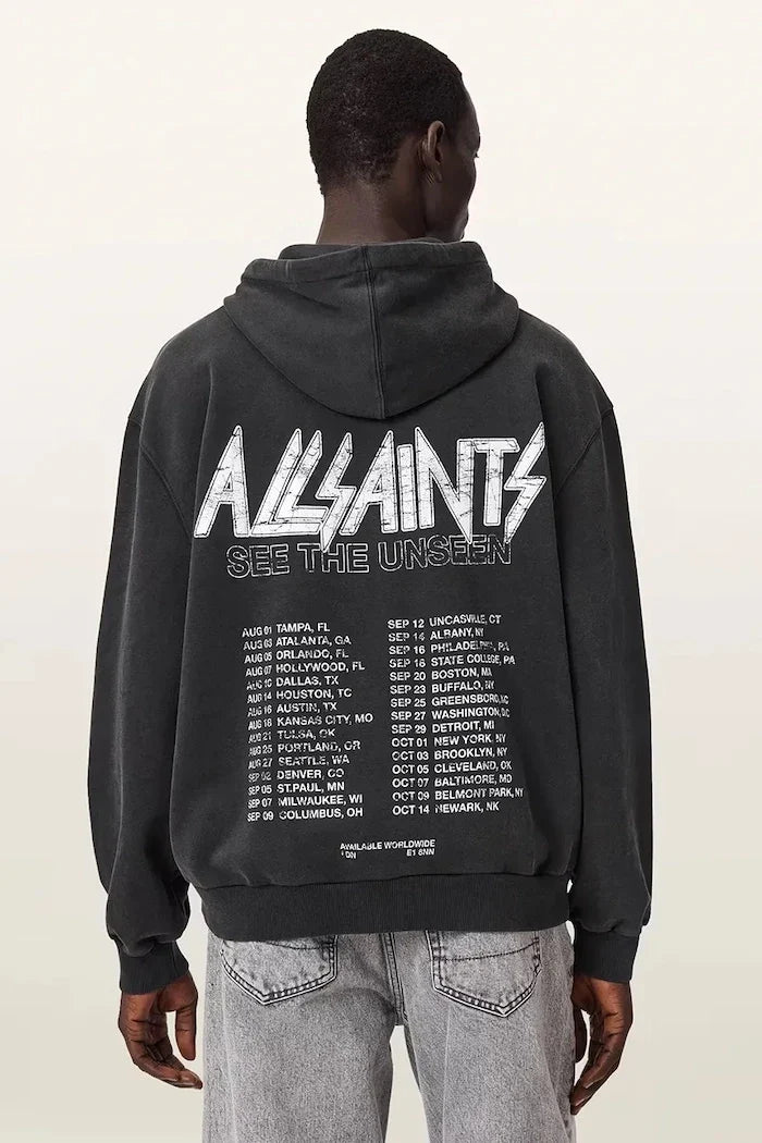 AllSaints pamuklu kapüşonlu erkek sweatshirt CHROMIUM