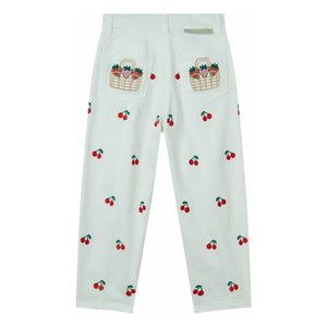 Stella McCartney Kids - Baumwollgabardine-Hose mit Kirschen | Weiß