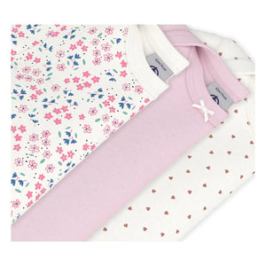 Petit Bateau - 3er-Pack Spielanzug-Set mit Blumenmuster und Herz Bio-Baumwolle | Weiß