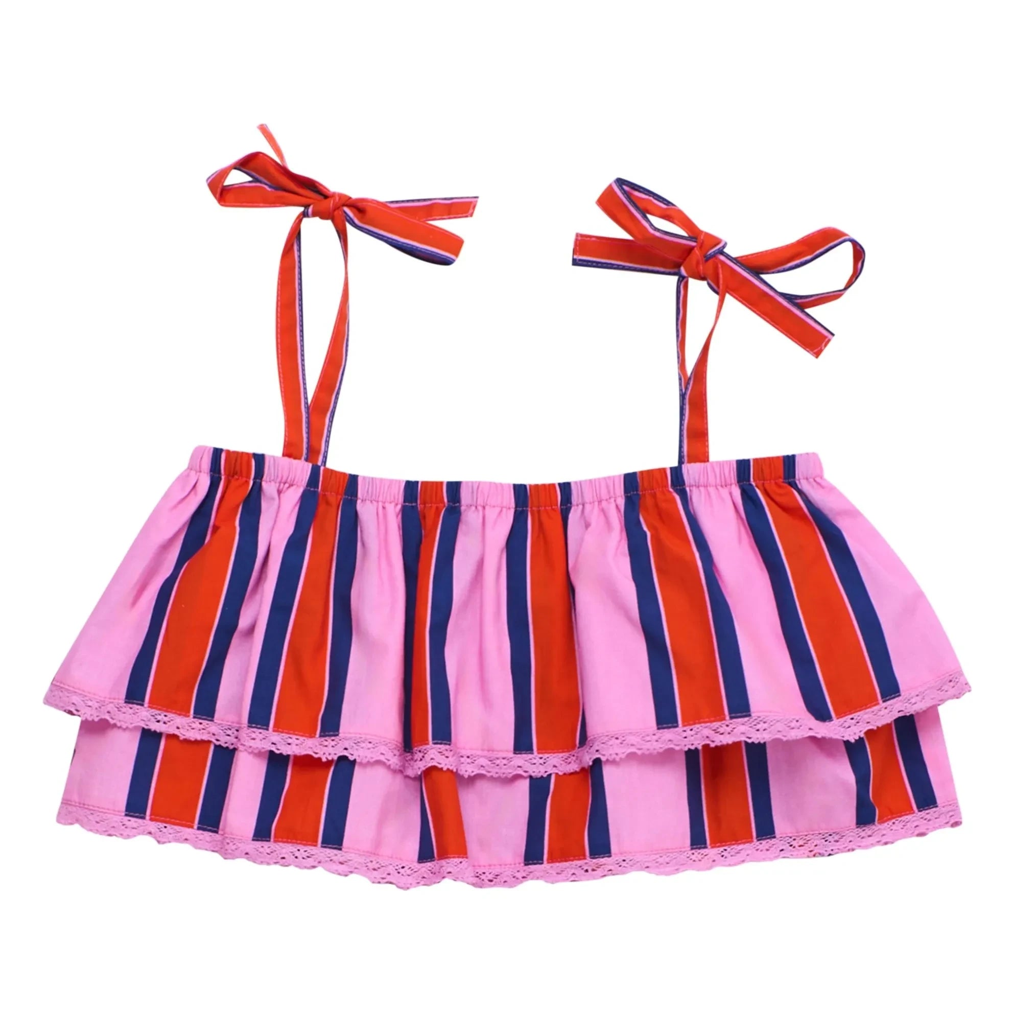 Maison Mangostan - Gestreiftes Crop Top mit Rüschen | Rosa