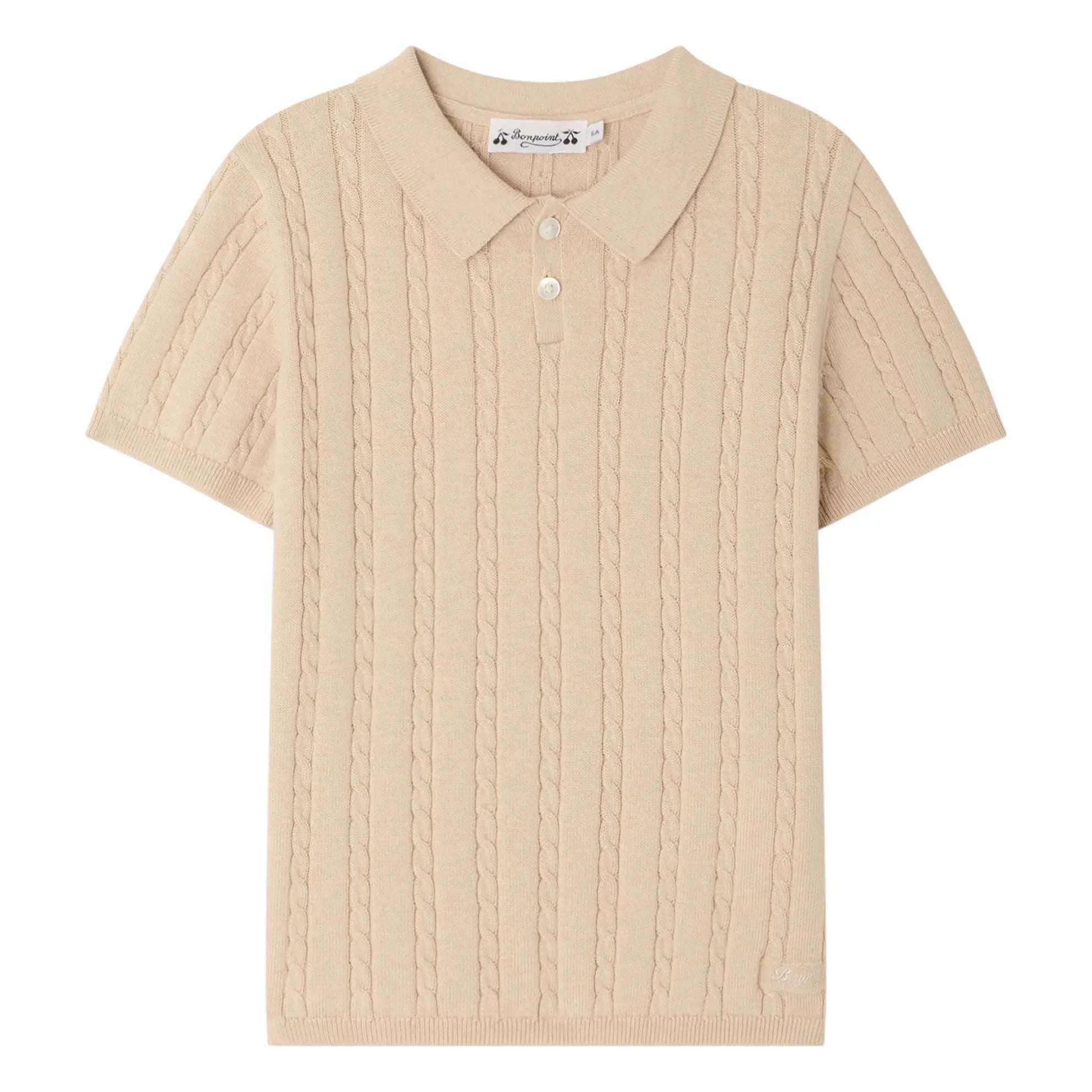 Bonpoint - Elendir Fein gestricktes Ripp-Polohemd | Meliertes Beige