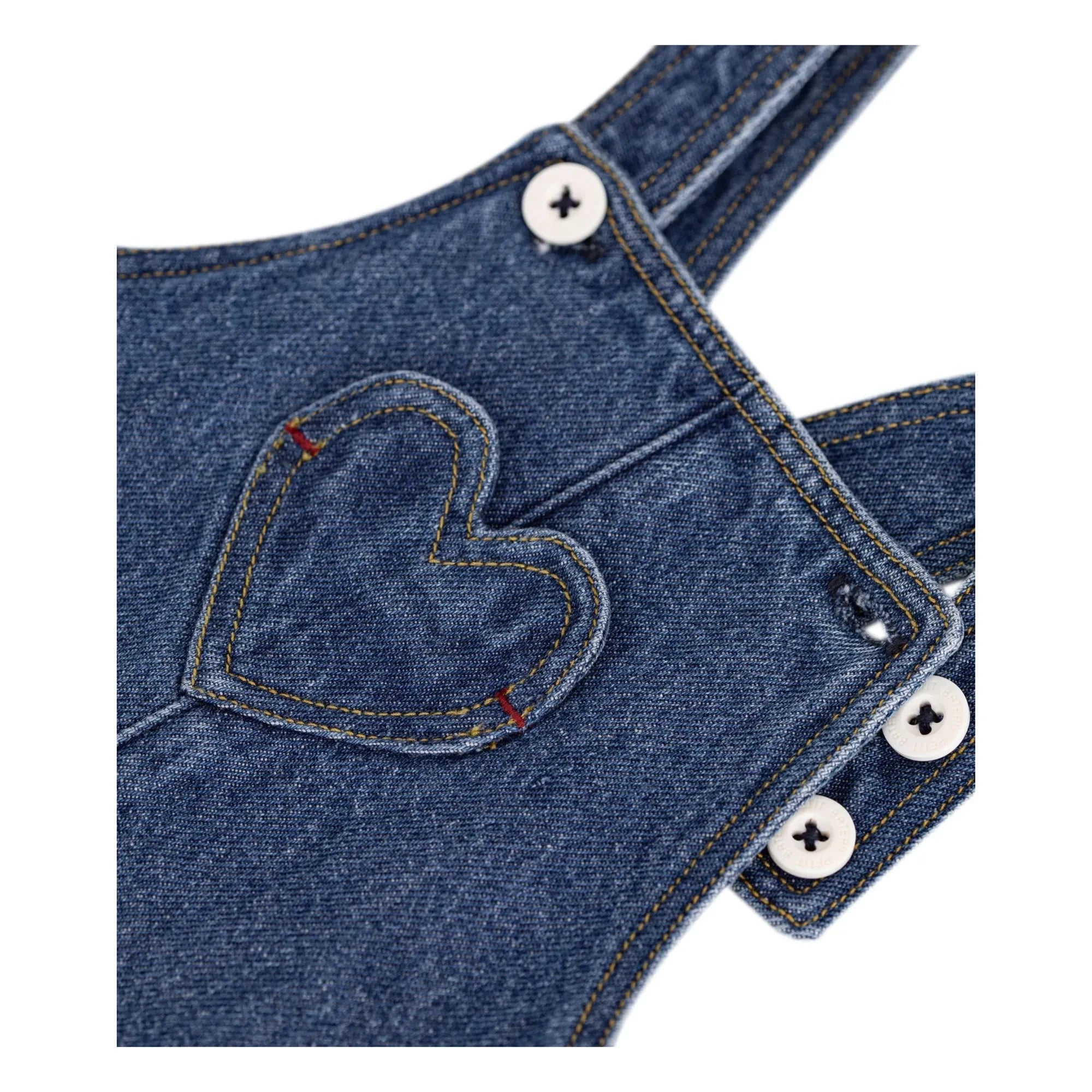 Petit Bateau - Organik Pamuk Denim Kalp Salopet | Mavi