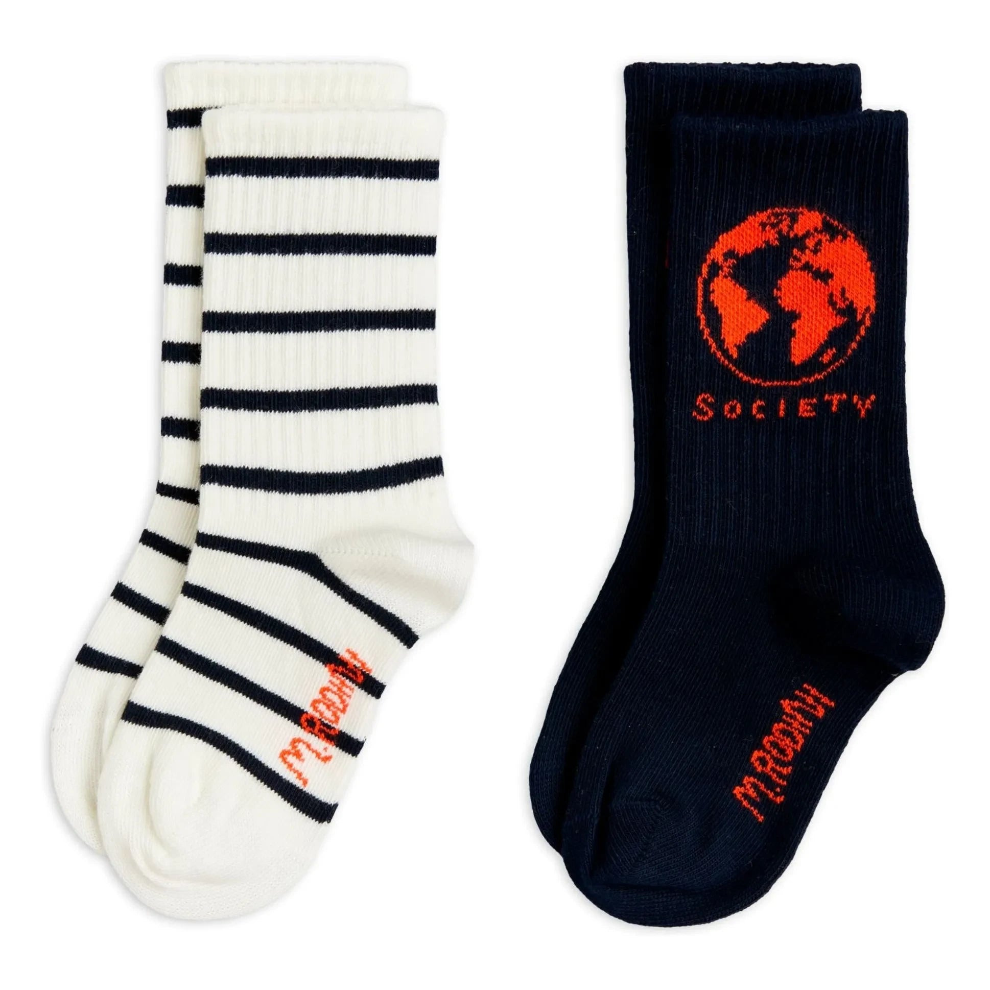Mini Rodini - 2er Set Gestreifte Bio-Baumwollsocken | Marineblau