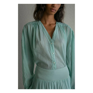 THEAVANT – Vintage V-Ausschnitt Baumwollbluse | Aquagrün