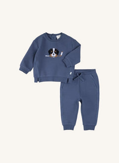 Petit Lem - Organisches Baumwoll-Hund-Sweatshirt- und Jogger-Set | Blau