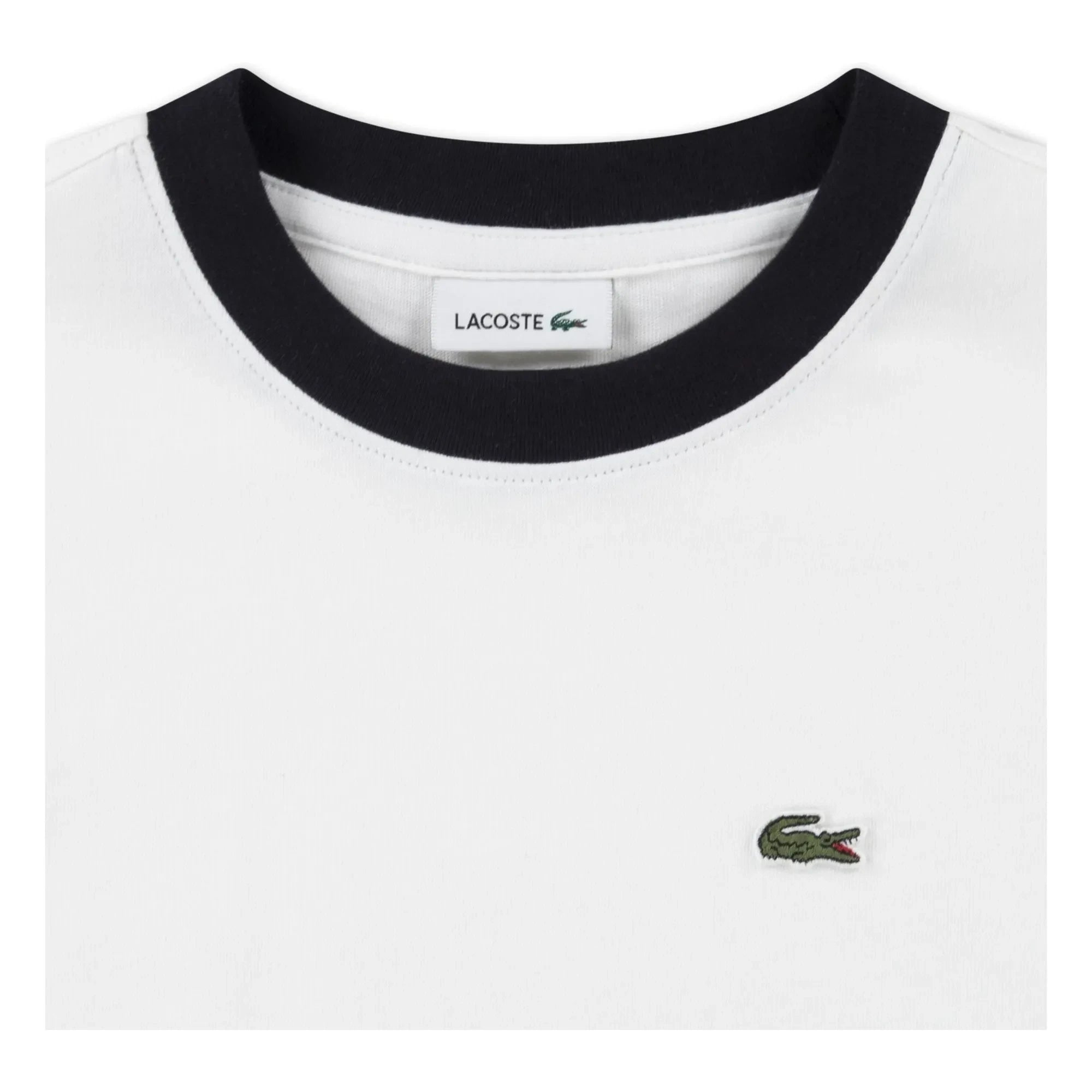 Lacoste - Organik Pamuk Logo Kontrast Kollu Tişört | Kırık beyaz
