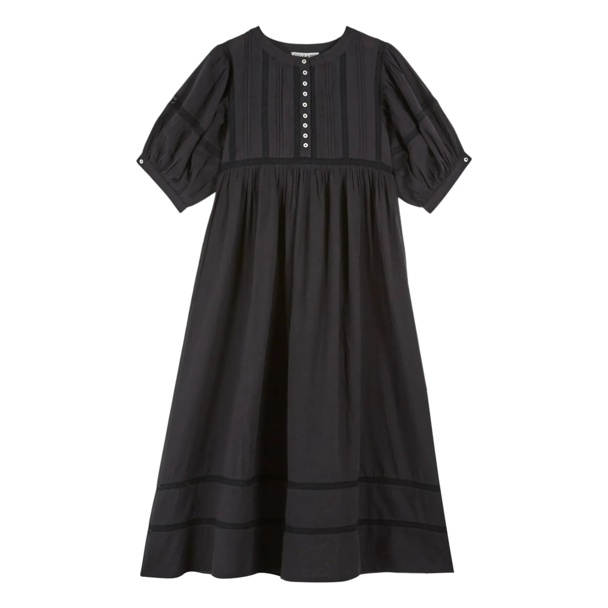 Emile et Ida - Baumwollgaze-Kleid mit Spitze | Schwarz