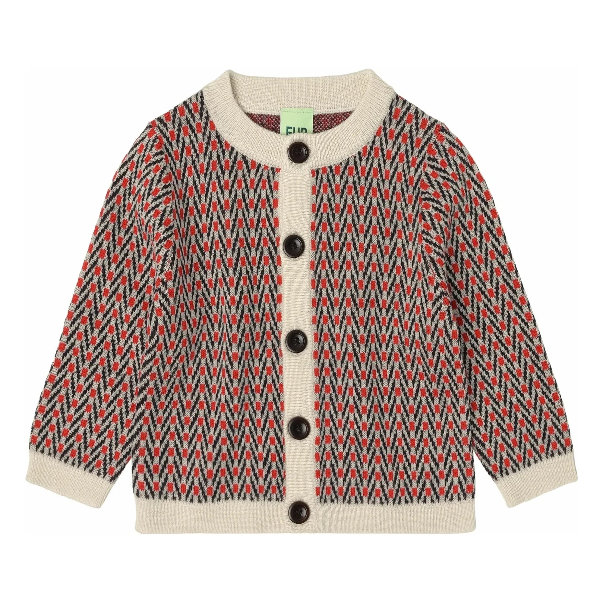 FUB - Ecru Merinowoll-Chevron-Strickjacke