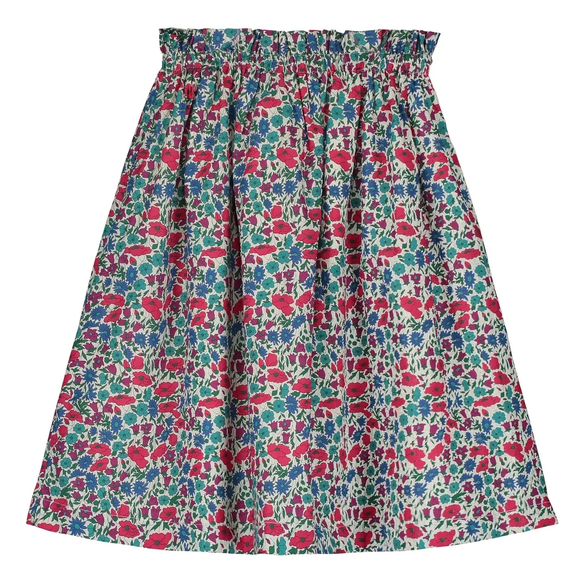Tangerine - Midi-Rock mit Blumenmuster und elastischem Bund | Himbeerrot