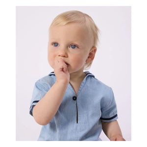 Petit Bateau - Chambray Oberteil und Kragenset | Hellblau