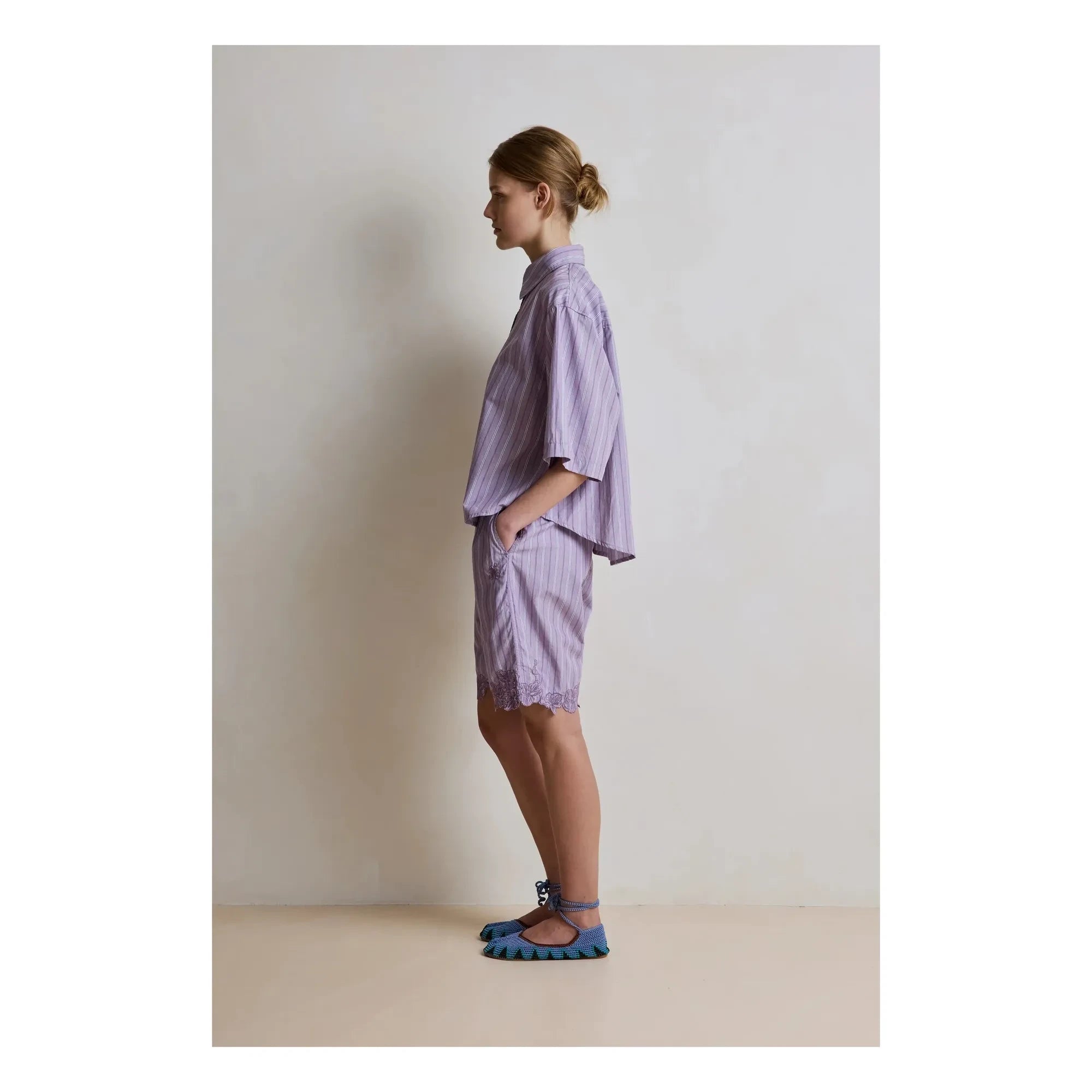 Hod - Selena Gestreiftes Baumwollhemd | Lila