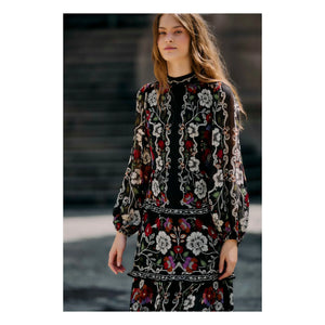 Farm Rio - Rococo Flowers Kleid | Schwarz