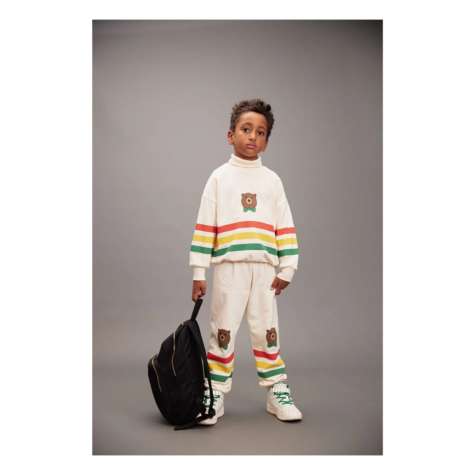 Mini Rodini - Gestreiftes Bären-Sweatshirt Bio-Baumwolle | Ecru