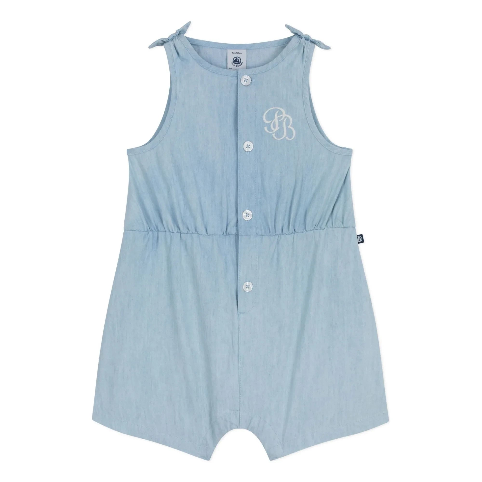 Petit Bateau - Mavi Chambray Bağlamalı Tulum