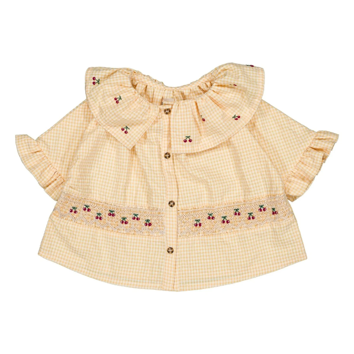 Loir - Bluse Hortense Vichy Kirschen Bio-Baumwolle | Gelb