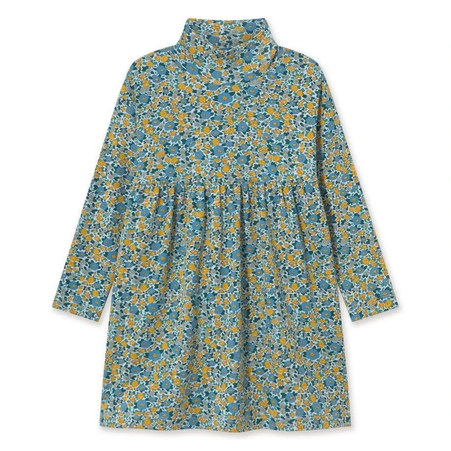 Tinycottons – Kleid aus Bio-Baumwollcord mit Blumenmuster | Blau